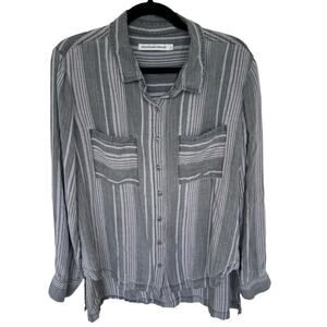 Standard Grace womens gray pink striped lyocell chambray button down shirt large